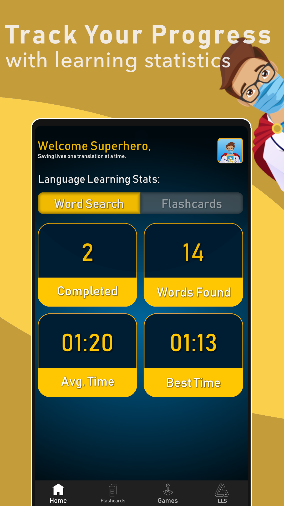 Language Learning Superheroes companion app screenshot